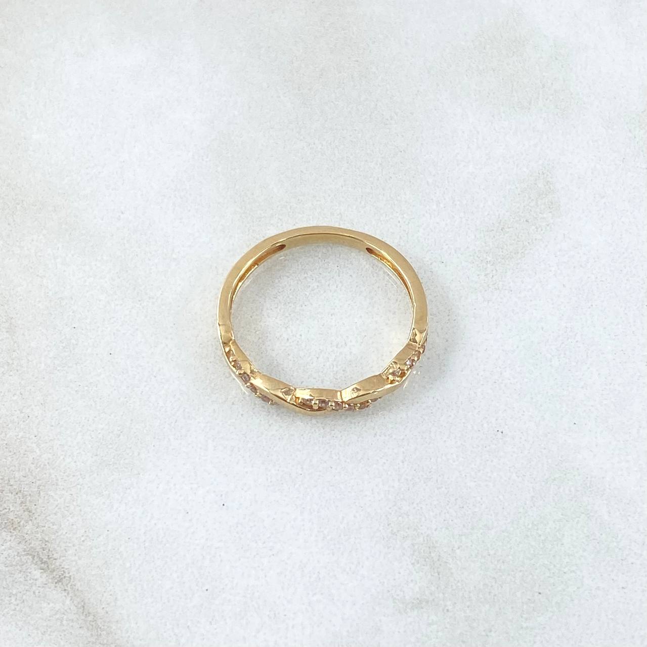 Anillo Olas Entrelazadas 1.9gr / T5 3/4 / Circones Blancos Oro Amarillo 18K