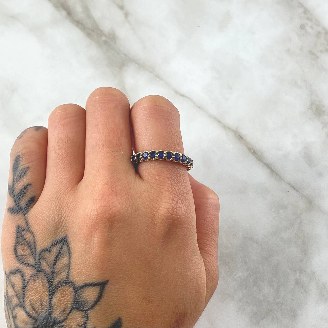 Anillo Churumbela Vertebral 2.9gr / T7 1/4 / Circones Azul Rey Oro Amarillo 18K