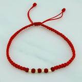 Pulsera Tejida Roja Bolas Diamantadas 3Mm Neopreno Oro Amarillo 18K