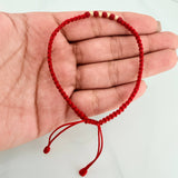 Pulsera Tejida Roja Bolas Diamantadas 3Mm Neopreno Oro Amarillo 18K