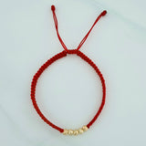 Pulsera Tejida Roja Bolas Diamantadas 4mm Oro Amarillo 18K