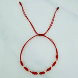 Pulsera Tejida Roja Bolas Diamantadas 3mm Oro Amarillo 18K