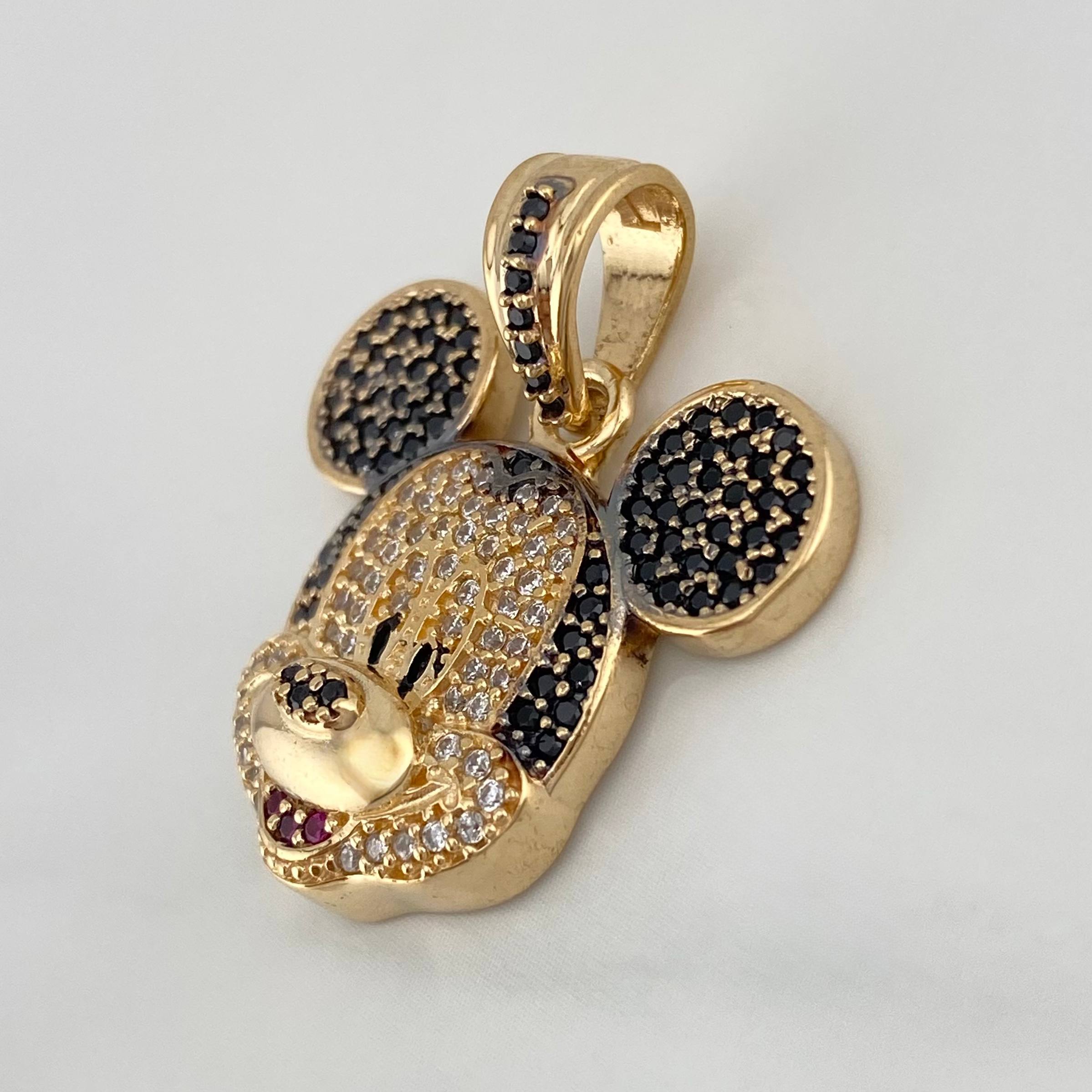 Dije Raton 6.35 g / 2.5 cm Dos Oros Negro Amarillo  18K