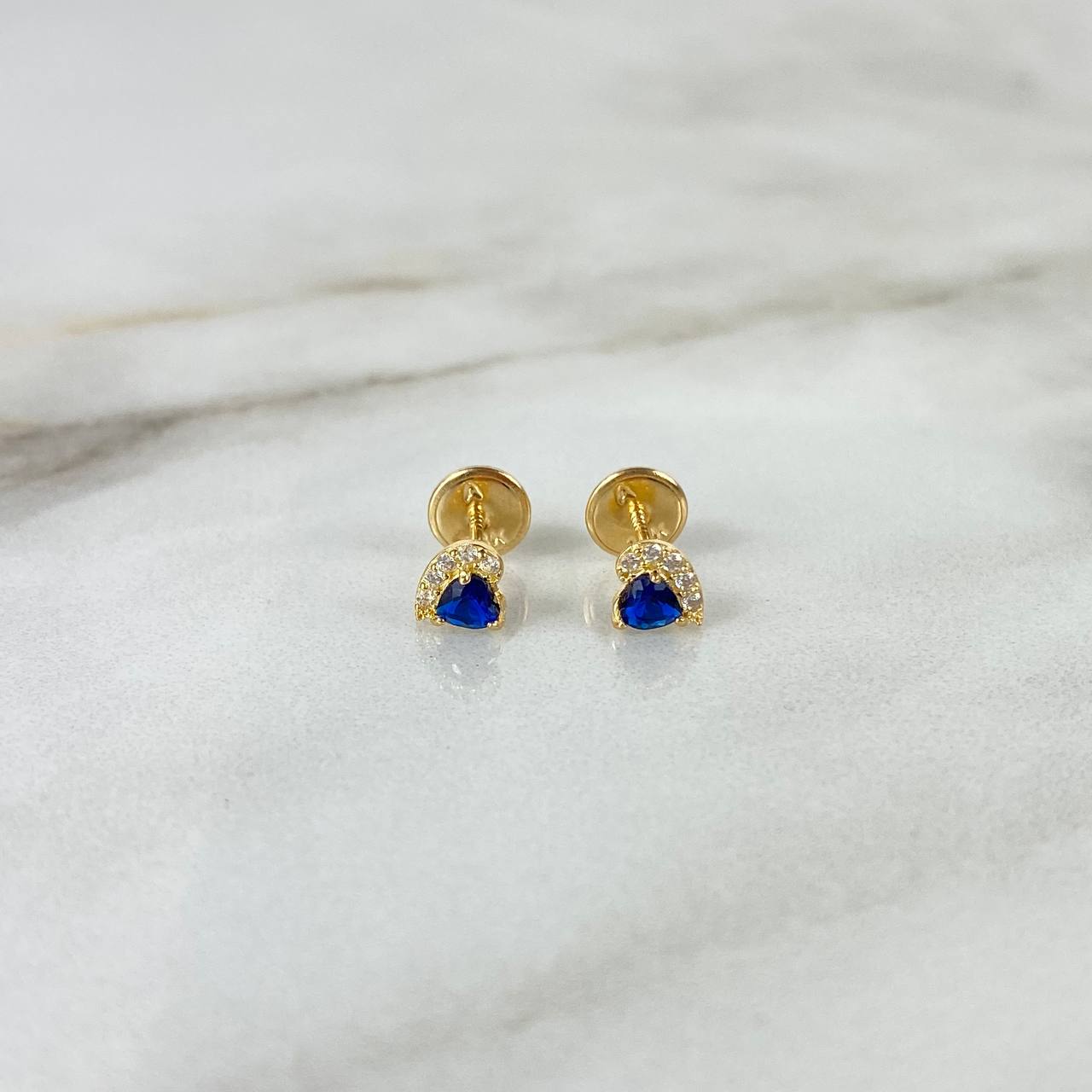 Topos Corazon Circon 0.75gr / Azul Circones Blancos  Oro Amarillo ©