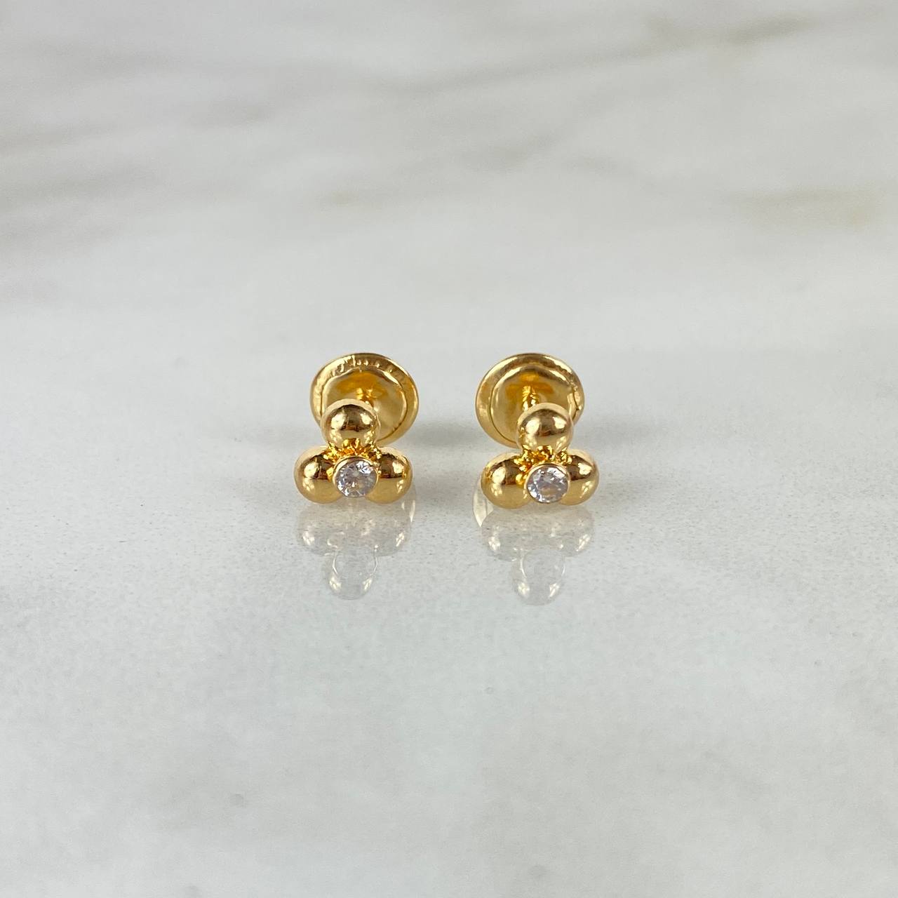 Topos Trio De Bolas 0.65gr / Circon Blanco Oro Amarillo ©