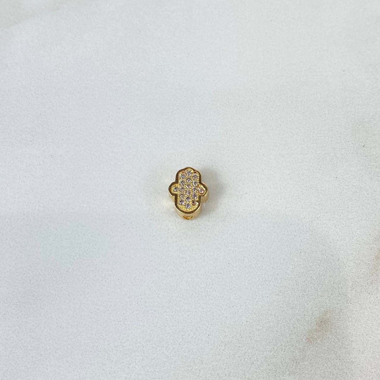 Herraje Mano Hamsa 0.95gr / 0.9cm / Circones Blancos Oro Amarillo ©