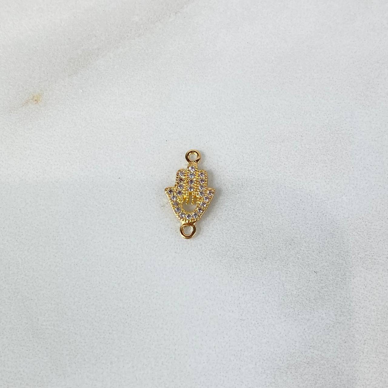 Herraje Mano Hamsa 0.7gr / 1.5cm / Circones Blancos Oro Amarillo ©