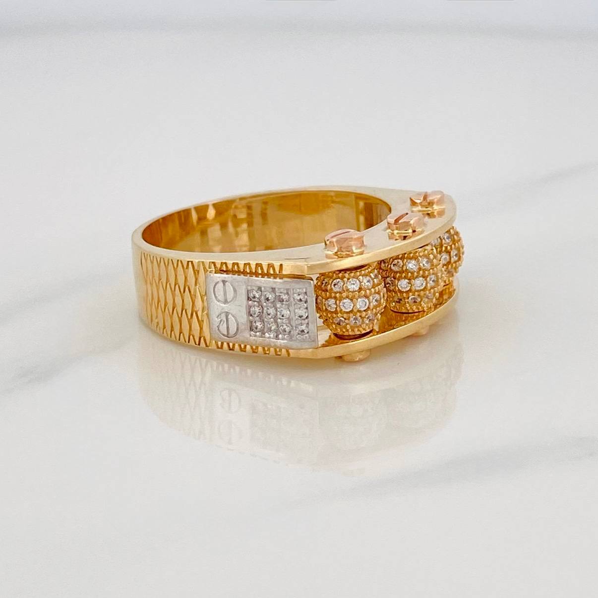 Anillo Bolas de Fuego 12.15g / T10 3/4 Tres Oros 18K