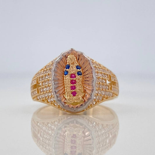 Anillo Virgen De Guadalupe 4.6 g / T7 3/4 Tres Oros 18K