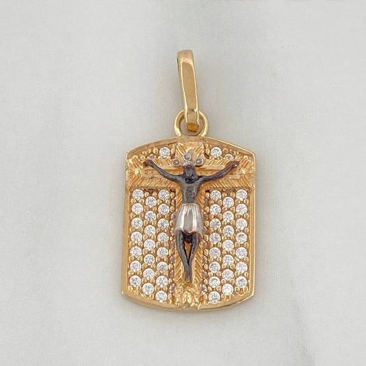 Dije Placa Cristo 2.35 g / 2.3 cm Tres Oros 18K
