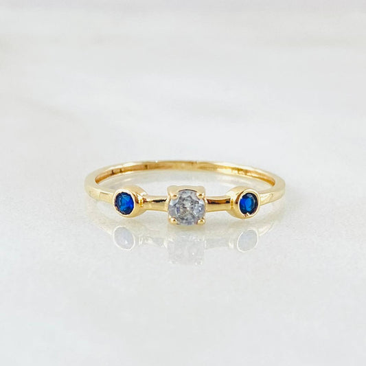Anillo Solitario Dos Ojos 0.8gr / T5 1/2 / Oro Amarillo 18K *