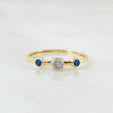 Anillo Solitario Dos Ojos 0.8gr / T5 1/2 / Oro Amarillo 18K *