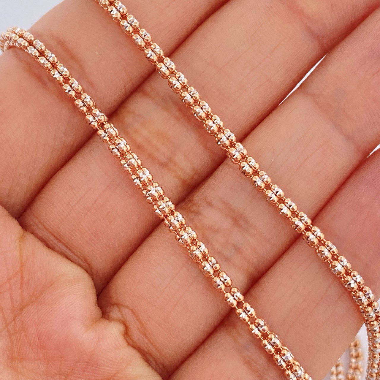 Cadena Ice 16gr / 60.2cm / Dos Oros Blanco Rosa +4 18K +