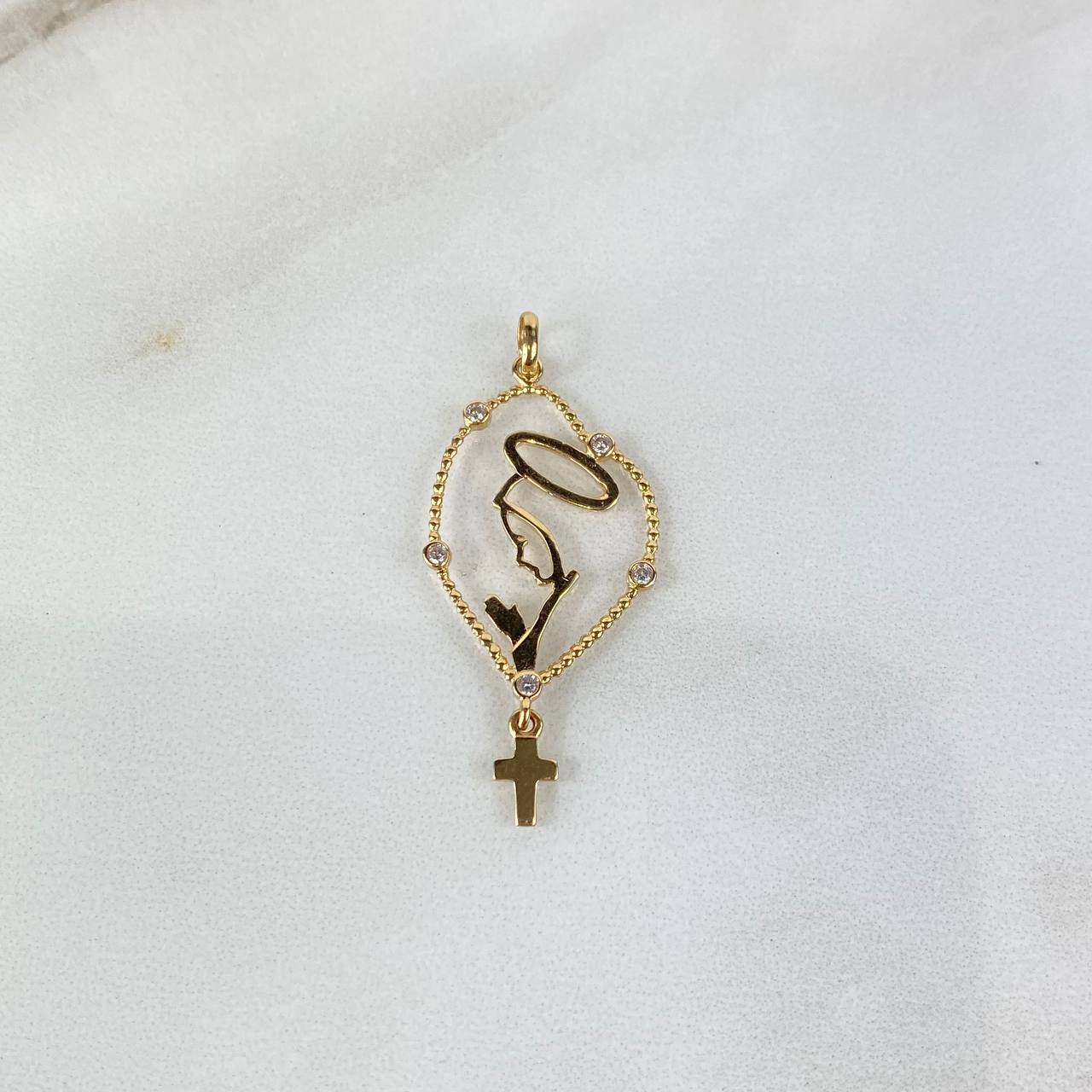 Dije Virgen María 1.45gr / 3.8cm / Silueta Circones Blancos Oro Amarillo