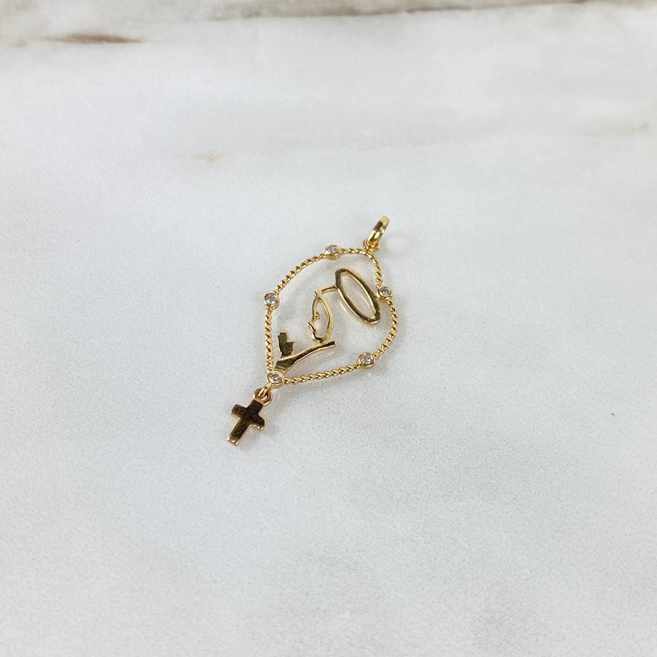 Dije Virgen María 1.45gr / 3.8cm / Silueta Circones Blancos Oro Amarillo