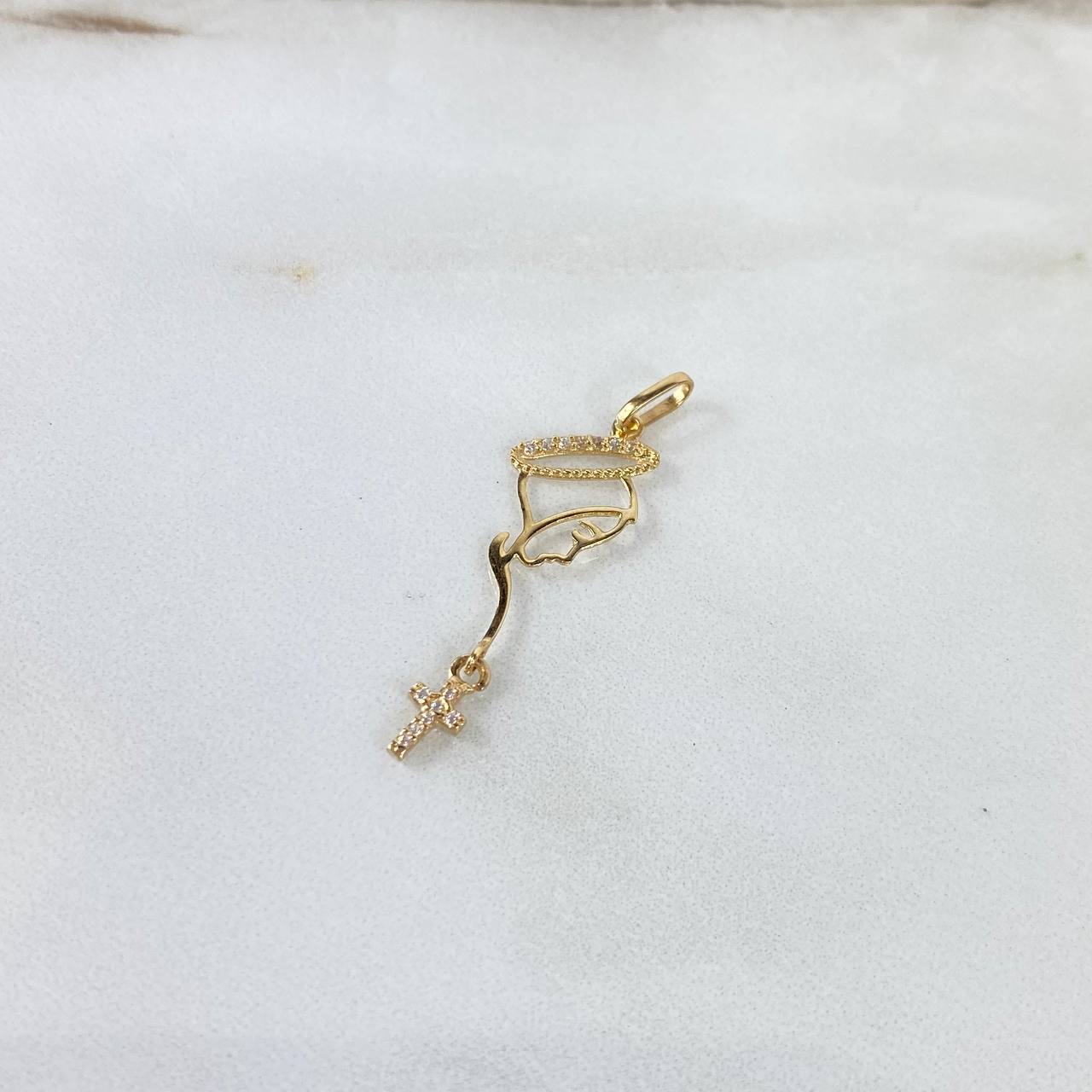 Dije Virgen María Silueta 0.85gr / 3.8cm / Circones Blancos Oro Amarillo ©