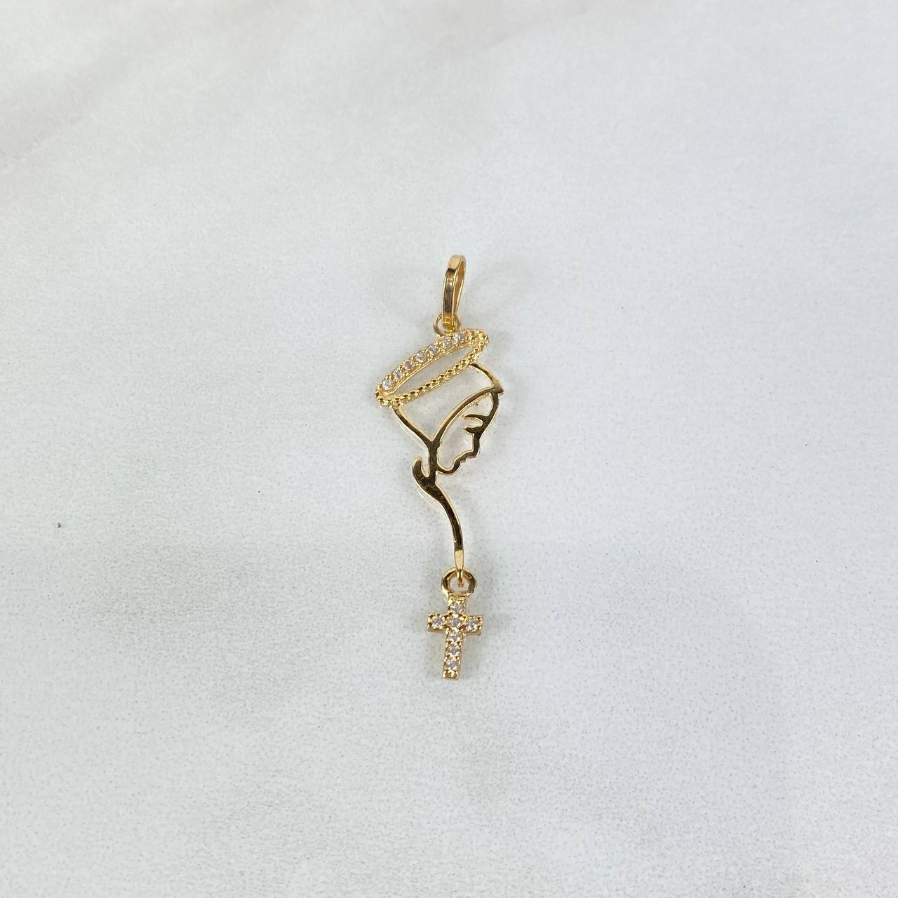 Dije Virgen María Silueta 0.75gr / 3.8cm / Circones Blancos Oro Amarillo ©