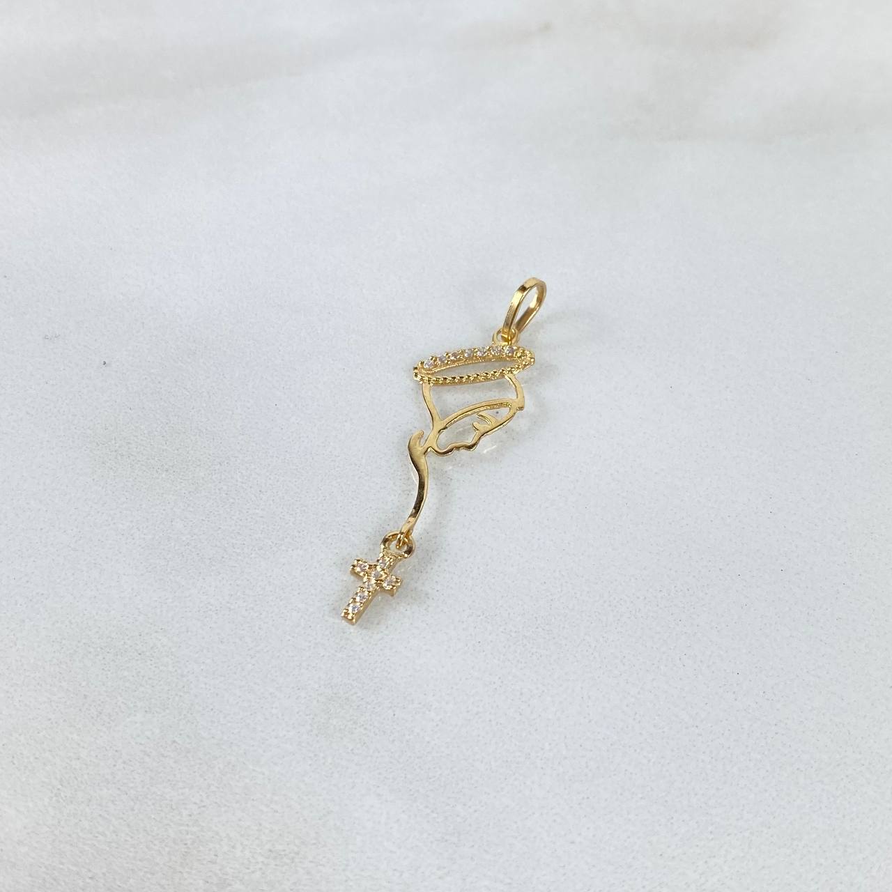 Dije Virgen María Silueta 0.75gr / 3.8cm / Circones Blancos Oro Amarillo ©