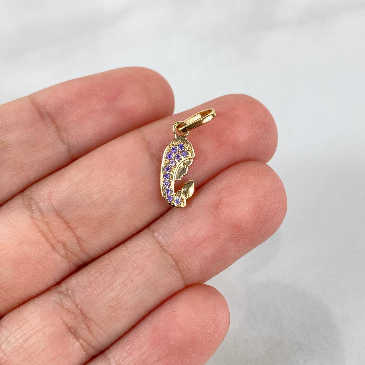 Dije Virgen María 0.65gr / 1.8cm / Circones Morados Oro Amarillo ©