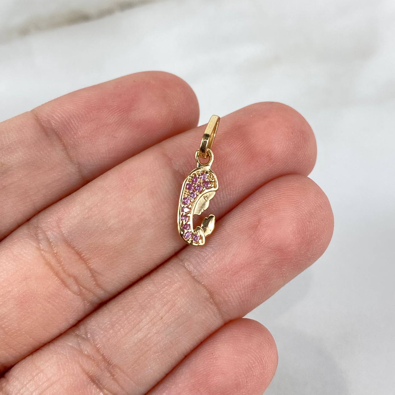 Dije Virgen María 0.65gr / 1.8cm / Circones Lilas Oro Amarillo ©