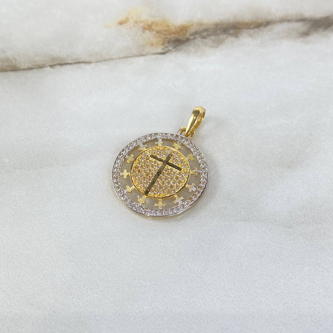 Dije Aro Cruces Basteadas 3.5gr / 2.9cm / Circones Blancos Dos Oros Amarillo Blanco ©