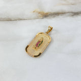 Dije Placa Virgen de Guadalupe 6.85gr / 4cm / Circones Blancos-Verdes-Fucsias Oro Amarillo ©