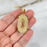 Dije Placa Virgen de Guadalupe 6.85gr / 4cm / Circones Blancos-Verdes-Fucsias Oro Amarillo ©