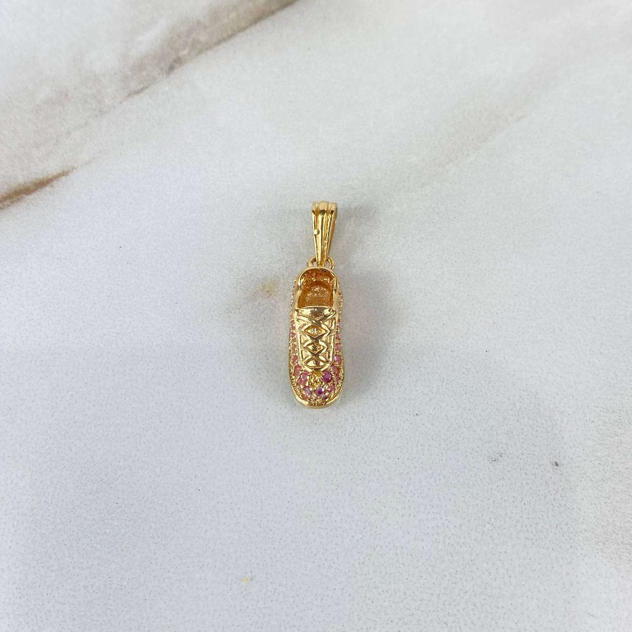 Dije Tennis 2.3gr / 2.3cm / Circones fucsias Oro Amarillo ©