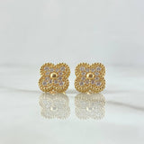 Topos Trebol VCyA 3.8gr / 1cm / Circones Blancos Punteado Oro Amarillo Nac.Esp. 18K *