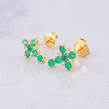 Topos Cruz Tupida Esmeraldas 50pts Diamantes 6pts 1.6g / 10.7mm Oro Amarillo 18K
