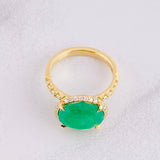Anillo Circular Bordeado Esmeralda 5.01pts Diamantes 46pts 5.25g / T6 3/4 Oro Amarillo 18K