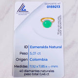 Anillo Circular Bordeado Esmeralda 5.01pts Diamantes 46pts 5.25g / T6 3/4 Oro Amarillo 18K