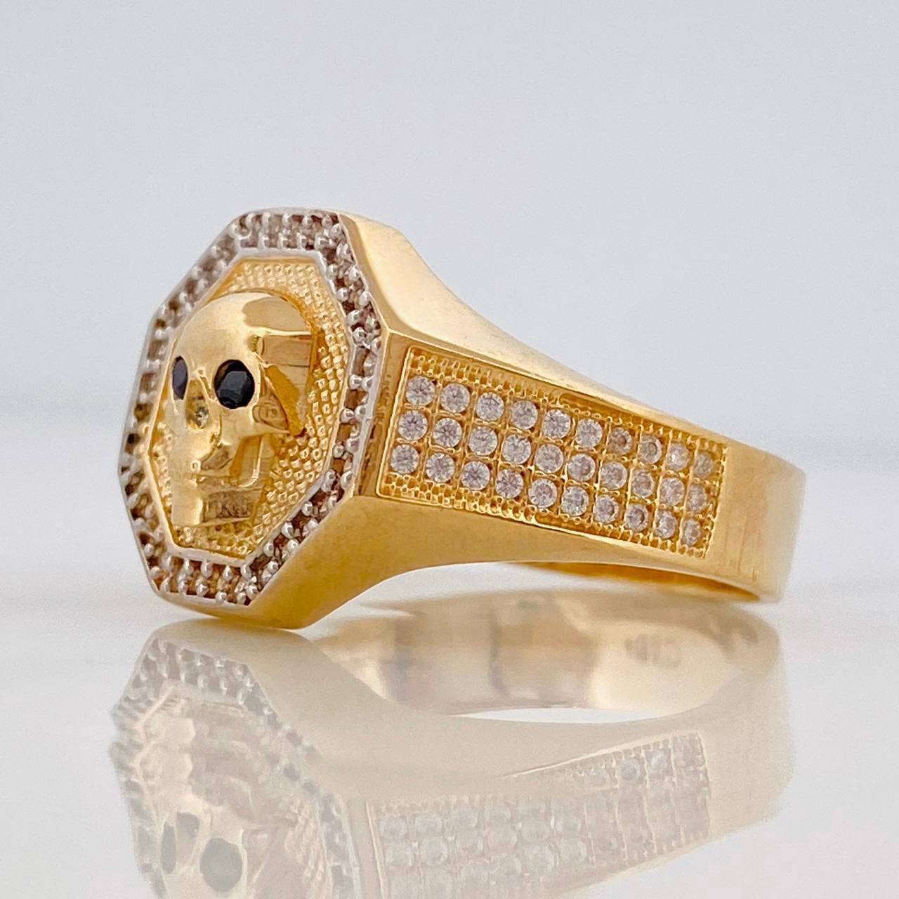 Anillo Sello Calavera 8.6g / T10 1/4 Dos Oros Amarillo Blanco 18K