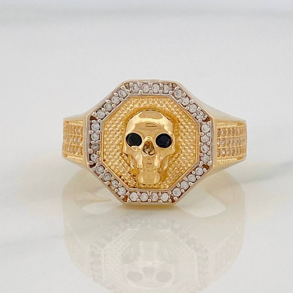 Anillo Sello Calavera 8.6g / T10 1/4 Dos Oros Amarillo Blanco 18K