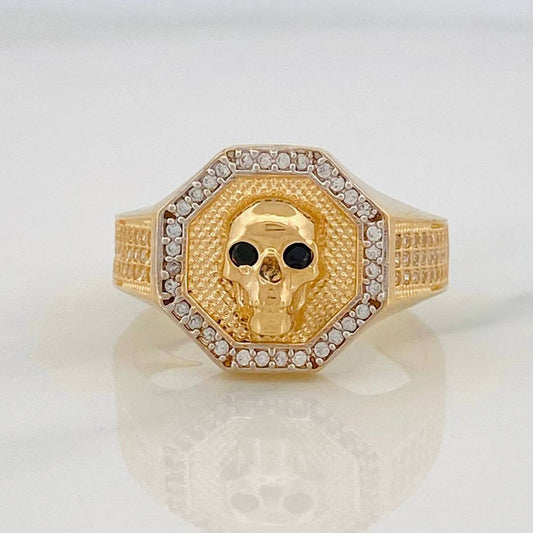 Anillo Sello Calavera 8.6g / T10 1/4 Dos Oros Amarillo Blanco 18K