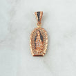 Dije Virgen Guadalupe 2.85gr / 3cm / Circones Blancos Negros Oro Rosa 18K ©