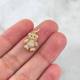 Dije Oso Articulado 2.6gr / 1.9cm / Circones Blancos Ojos Negros Oro Amarillo 18K *