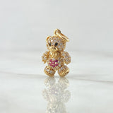 Dije Oso Articulado Flor 2.5gr / 1.9cm / Circones Blancos Fucsia Ojos Negros Oro Amarillo 18K ©
