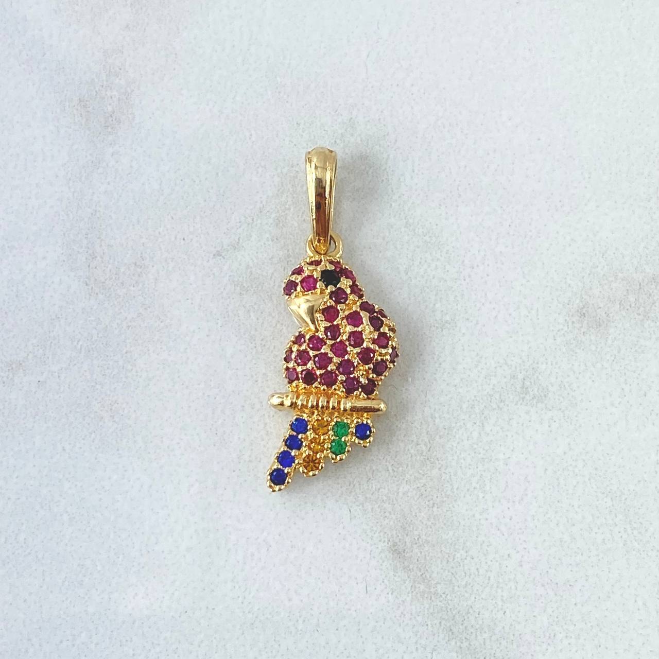 Dije Loro 1.8gr / 2.5cm / Circones Fucsia Azul Verde Amarillo Oro Amarillo 18K ©