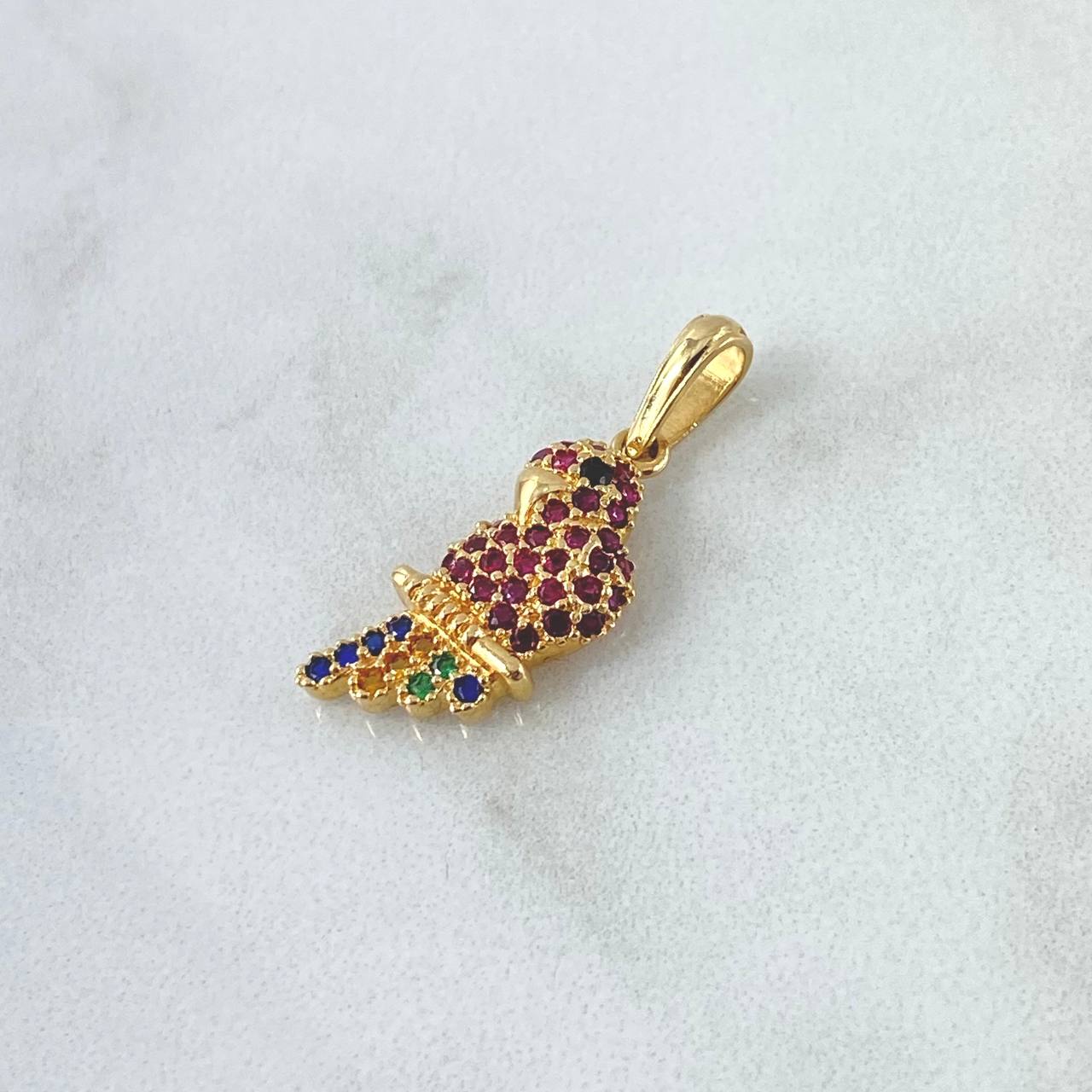 Dije Loro 1.8gr / 2.5cm / Circones Fucsia Azul Verde Amarillo Oro Amarillo 18K ©