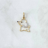 Dije Silueta Perro 0.7gr / 1.8cm / Circones Blancos Oro Amarillo 18K *