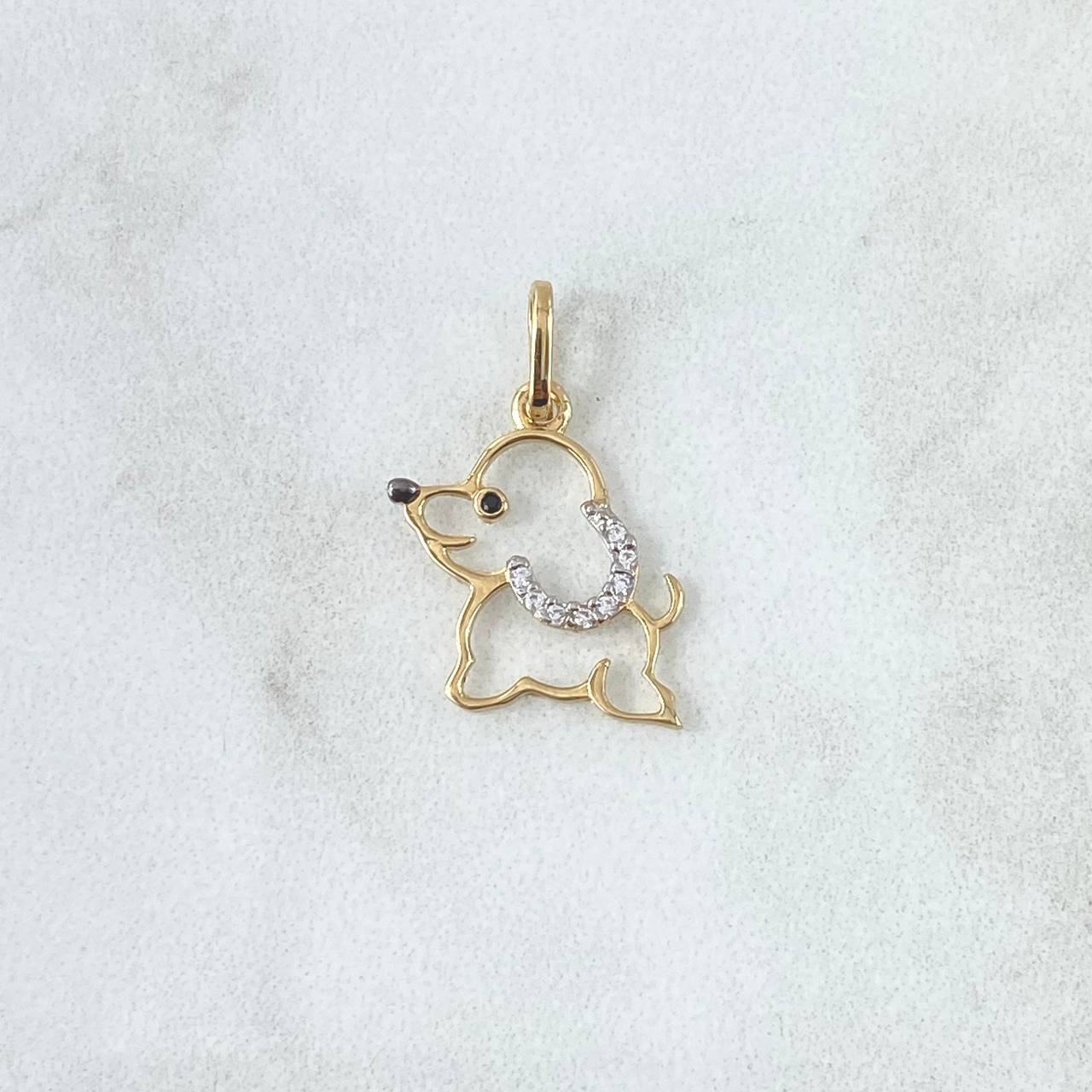 Dije Silueta Perro 0.7gr / 2cm / Circones Blancos Oro Amarillo 18K