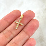 Dije Cruz 1.35gr / 2.1cm / Circones Blancos Fucsia  Oro Amarillo 18K ©