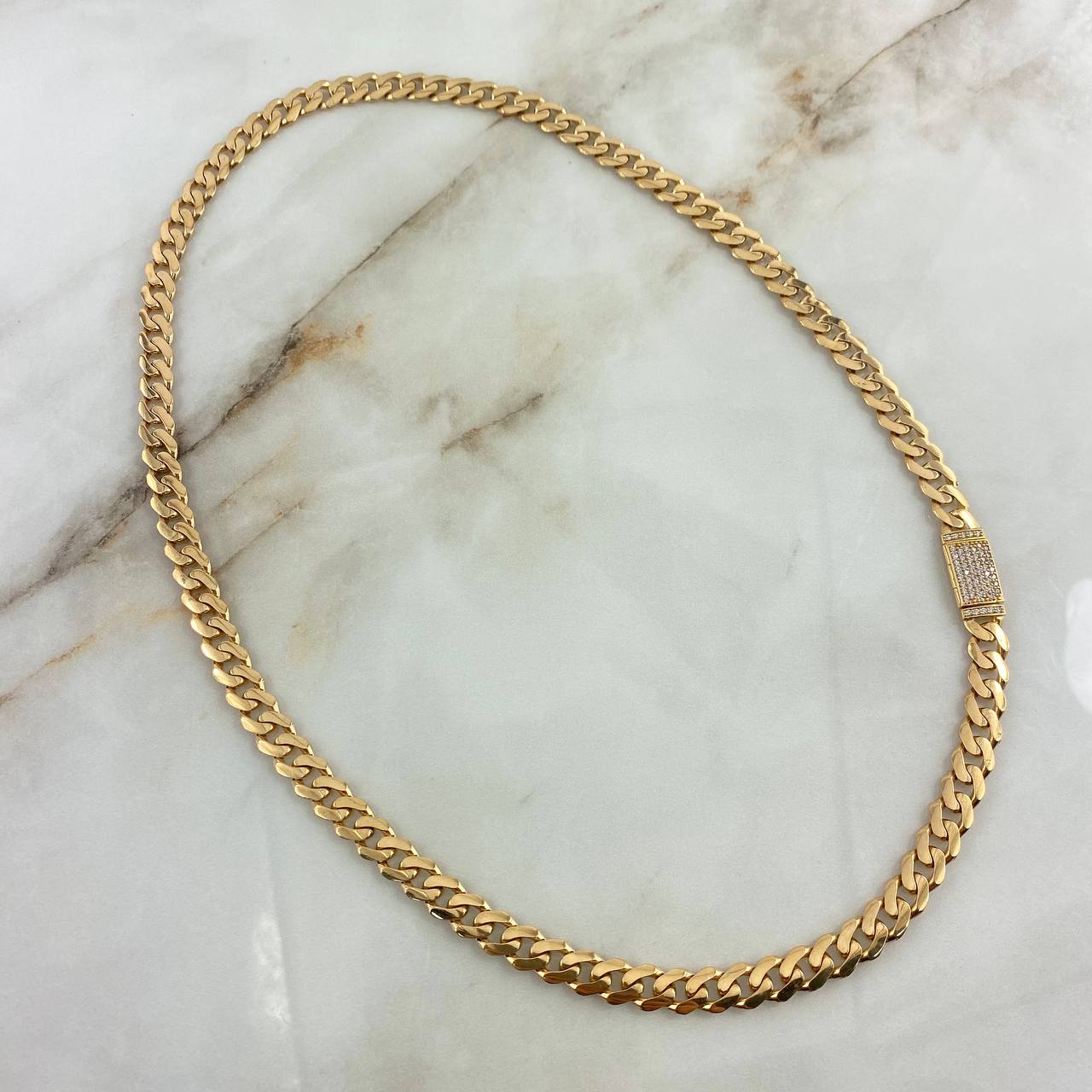Cadena Cubana 47.95gr / 60cm / 8mm Circones Blancos Oro Amarillo Nac.Esp  ©
