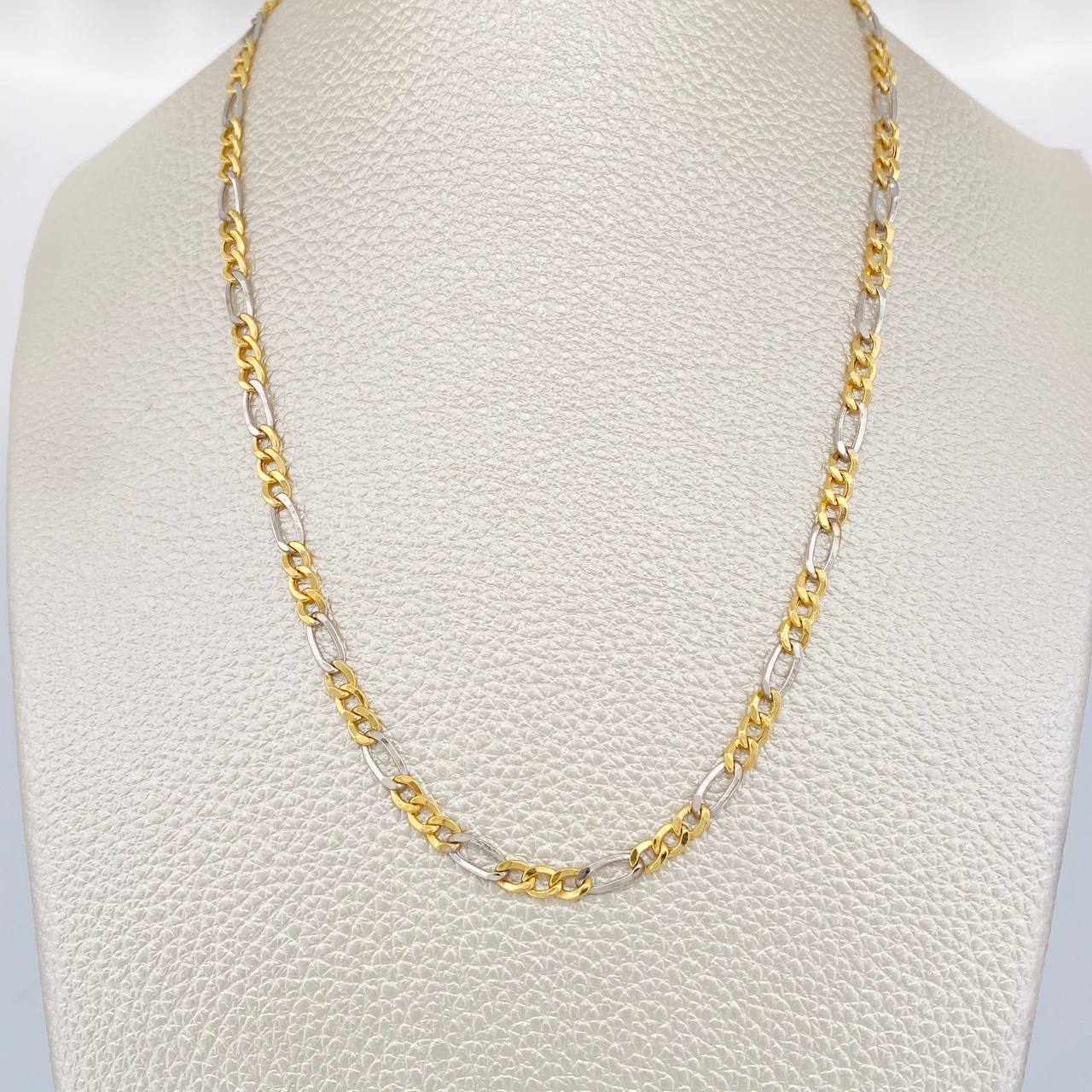 Cadena Figaro 6.25gr / 65.5cm / 3.08mm Dos Oros Amarillo Blanco +1 18K &