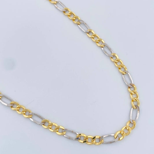 Cadena Figaro 5.8gr / 60.4cm / 3.09mm Dos Oros Amarillo Blanco +1 18K &