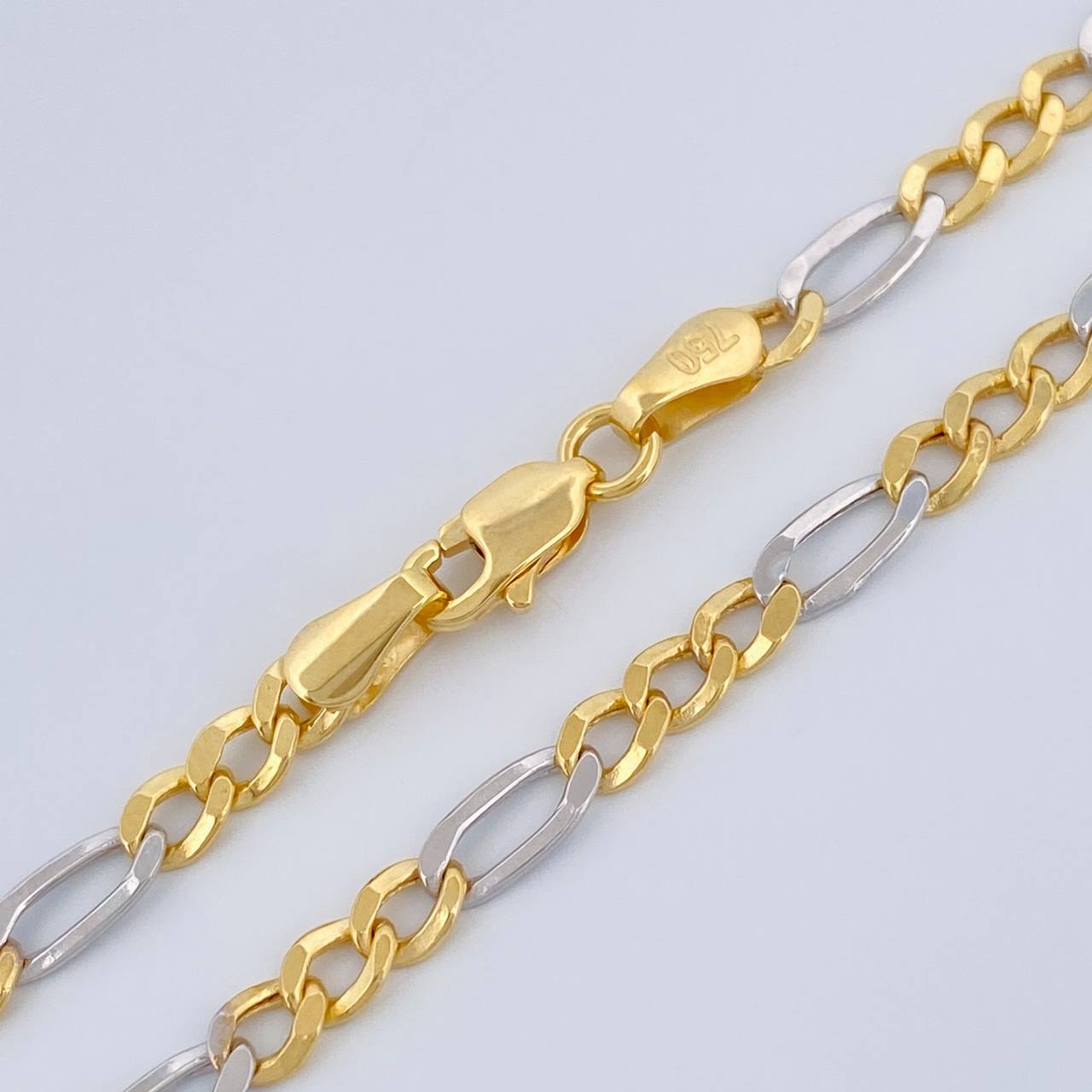 Cadena Figaro 6.25gr / 65.5cm / 3.08mm Dos Oros Amarillo Blanco +1 18K &