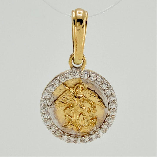 Dije Medalla San Miguel 1.6gr / 2cm / Dos Oros Amarillo Blanco 18K %