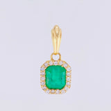 Dije Cuadro Borde Tupido Esmeralda 2.3pts Diamantes 24pts 3.2g / 2.2cm Oro Amarillo 18K