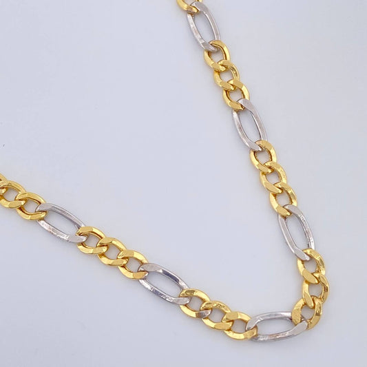 Cadena Figaro 5.8gr / 60.5cm / 3.16mm Dos Oros Amarillo Blanco +1 18K $